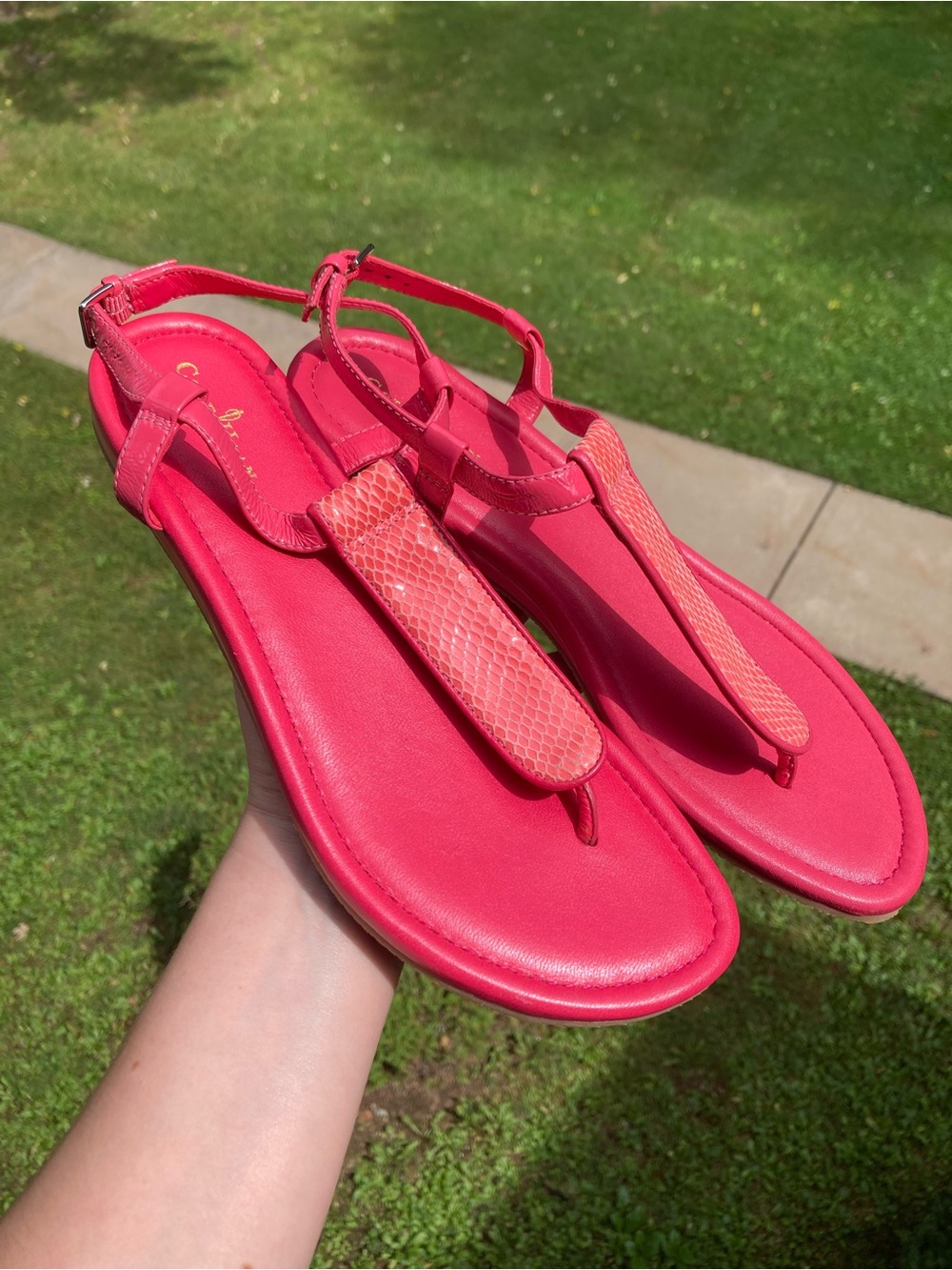 NEW Cole Haan Hot Pink Snake Reptile Print Sandals Size 8